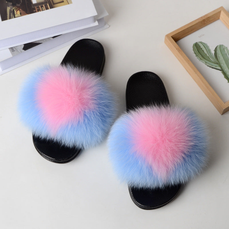 Women Wearing Hairy Slippers Outside Sandals