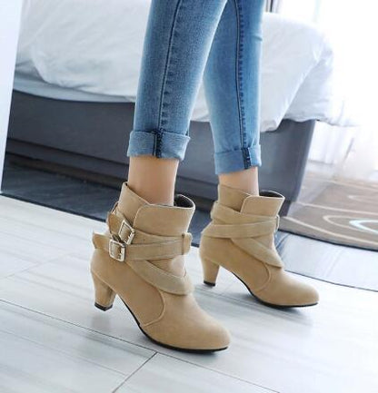 Winter Autumn Leather Casual Women High Heels Pumps Warm Ankle Boots