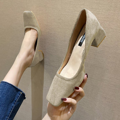 Zapatos de mujer de tacón alto con punta cuadrada y tacón bajo para primavera