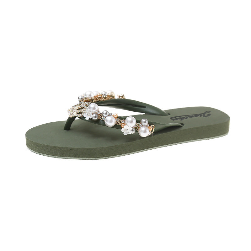 Chanclas con corona de perlas y diamantes de imitación