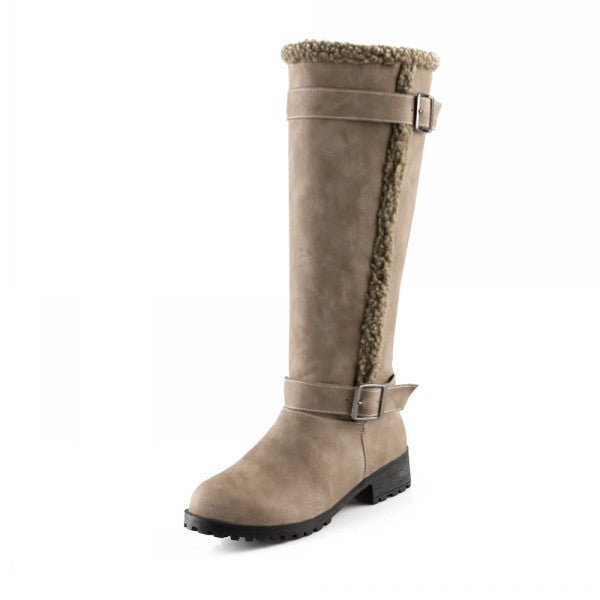 Bottes à talon bas et boucle de ceinture pour femmes, bottes de neige montantes