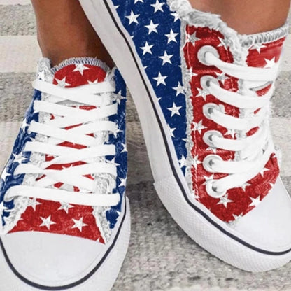 Lace-up Women's Plus Size Flat Color-blocking Canvas Shoes