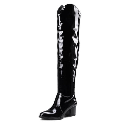 Women's New Boots Bag Legs Are Thinner Over The Knee Boots Pointed High Heel Leather Shoes