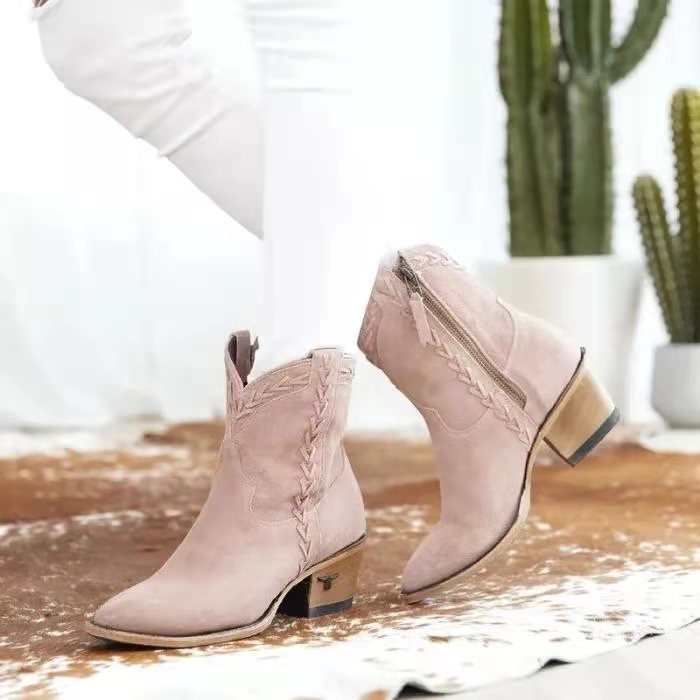 Chaussures pour femmes à bout pointu et talon épais style rétro