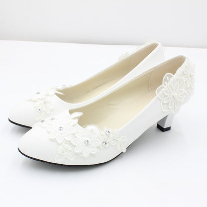 White Oversized Wedding Shoes With Square Heels