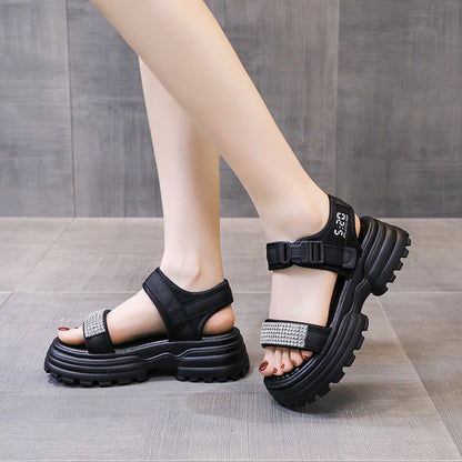 Women's Fashion Heightening Velcro Rhinestone Beach Shoes