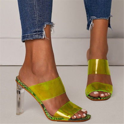 Sandalias de tacón alto transparentes para mujer