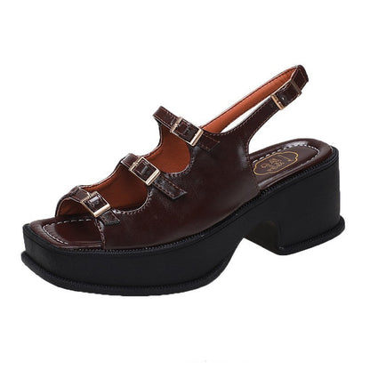 Roman Sandals Women's Vintage Peep-toe One-line Belt