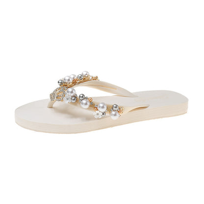 Chanclas con corona de perlas y diamantes de imitación