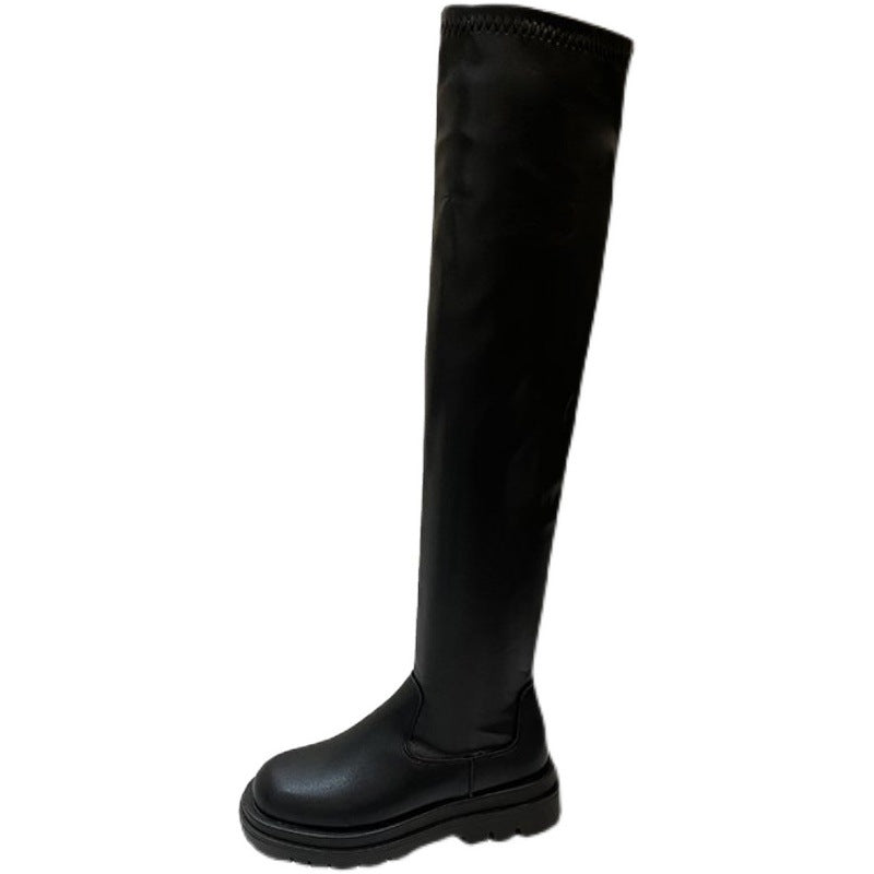 Thin Black Elastic High Boots Are Small And Slim