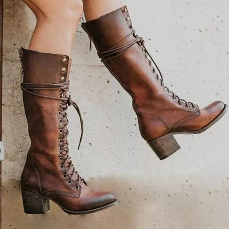 Nouvelles bottes à lacets pour femmes avec talon épais