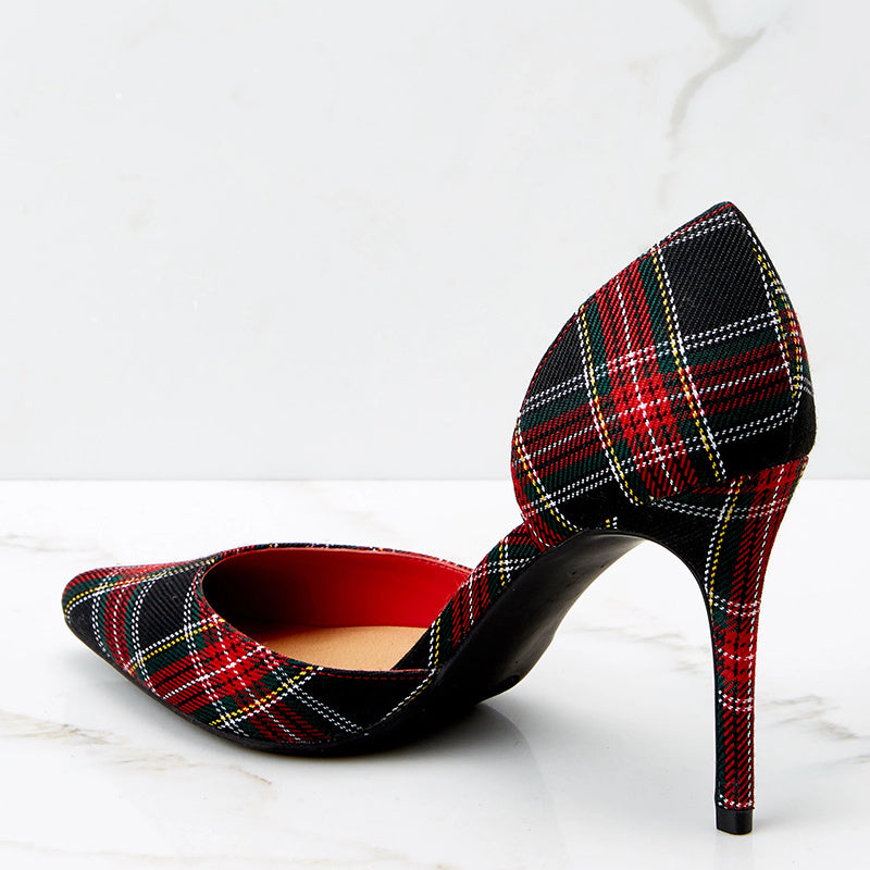 Fashion Thick High-heeled Plaid Pointed Hollow Sandals Women