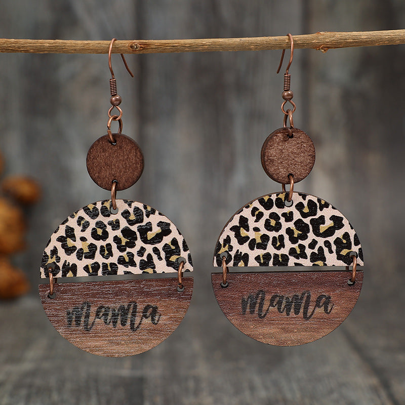 Pendientes redondos de madera con forma de leopardo