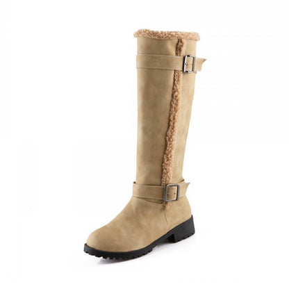 Bottes à talon bas et boucle de ceinture pour femmes, bottes de neige montantes