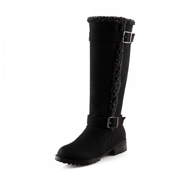 Bottes à talon bas et boucle de ceinture pour femmes, bottes de neige montantes