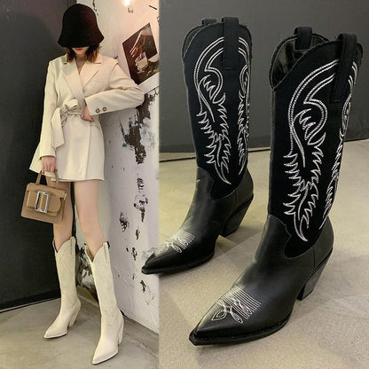 Net Red Embroidered Western Cowboy Boots