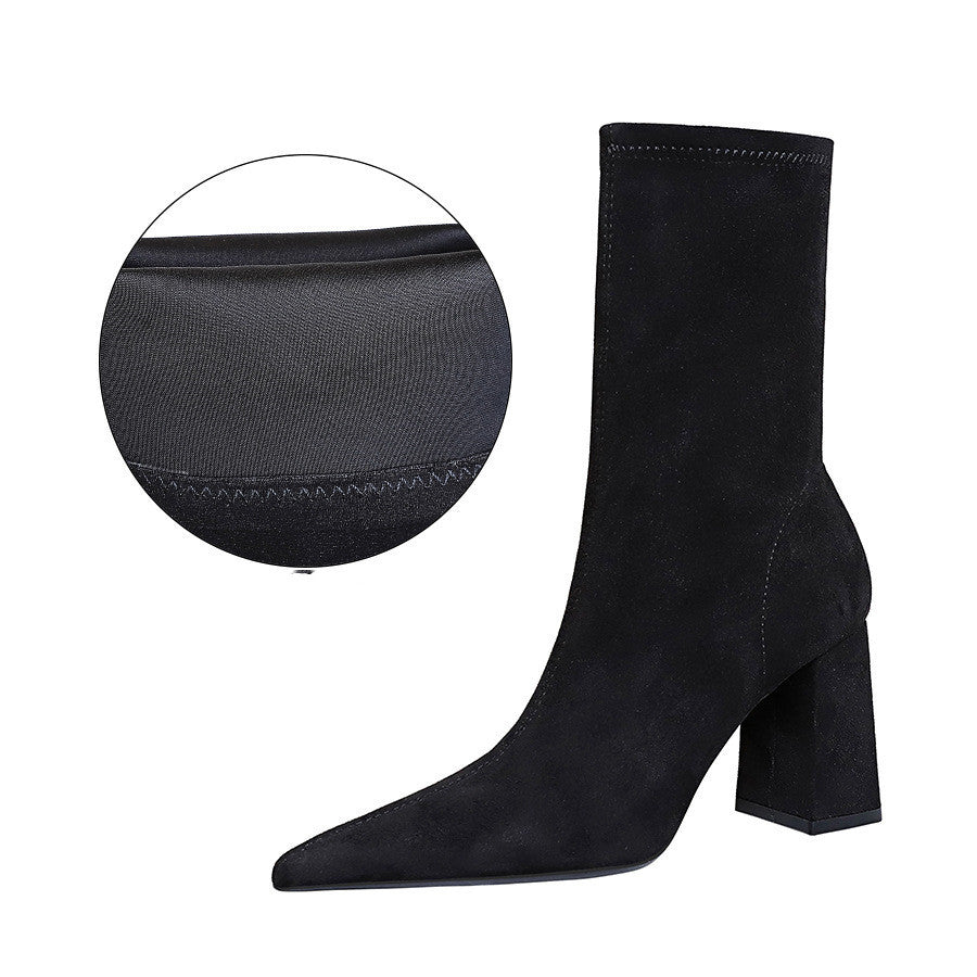 Suede Pointed Toe Sexy Nightclub Skinny Short Boots