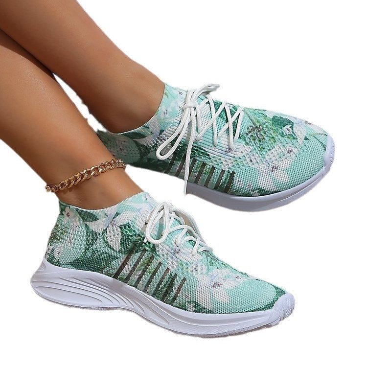 Large Size Casual 3D Printed Flat Lace-up Flying Woven Shoes