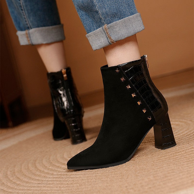 Single  European And American Metal Rear Fashion Boots Rivets