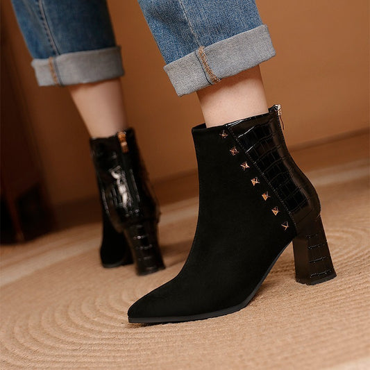 Single  European And American Metal Rear Fashion Boots Rivets