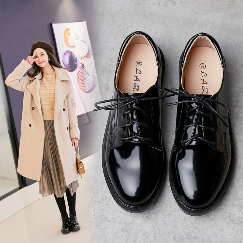 College Style Round Toe Small Leather Shoes British Shallow Mouth Thick Heel Single Shoes