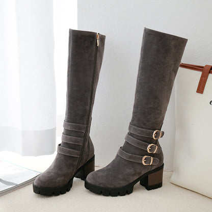 Zapatos de moda para mujer, botas altas de tacón alto de invierno, tallas grandes 40-43, para mujer