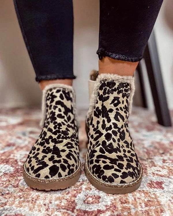 Leopard Shoes Warm Plush Ankle Boots For Women