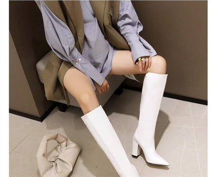 Pointed Super High Heel Thick Heel Snake Print High Boots Women Boots