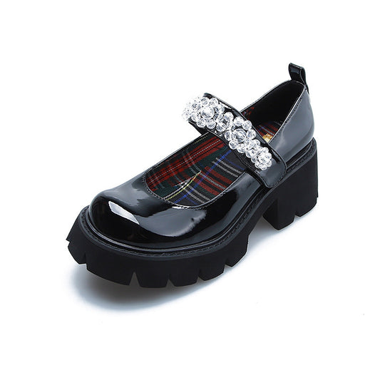 Nuevos zapatos de estilo universitario para hermanas, primavera y otoño, con flores de hielo de cristal