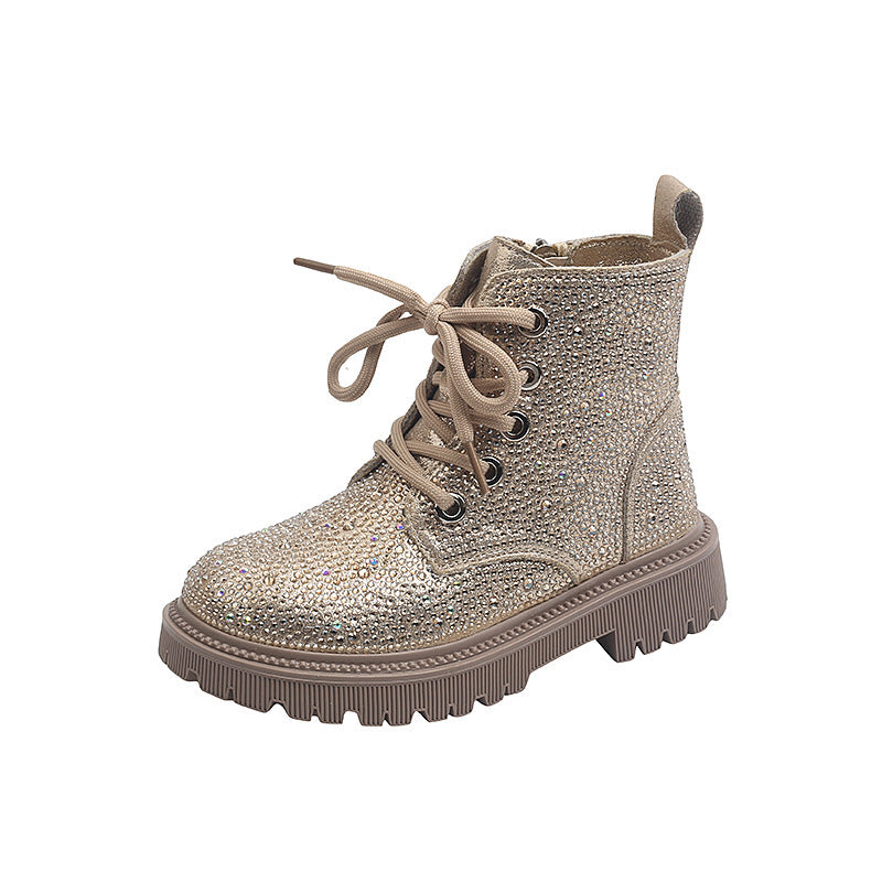 Rhinestone Girls Single Boots Warm Boys And Girls Low