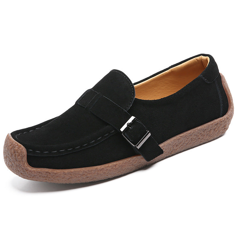 Cowhide Casual Flat Snail Peas Shoes Women