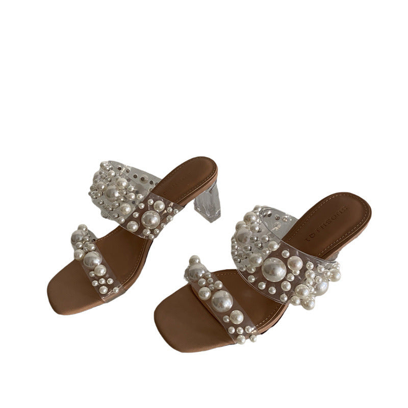 Women's Shoes White Pearl Flat Sandals Beach Wear Fairy Slippers All-match Korean Version