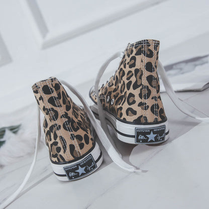 High-top Leopard Print Shoes Canvas Shoes Retro Casual Cloth