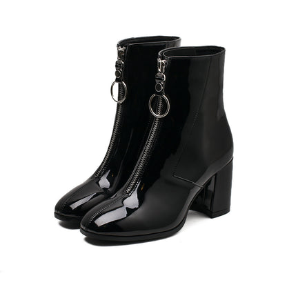 South Korea's New Square Toe Thick Heel Ankle Boots