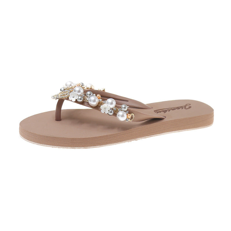 Chanclas con corona de perlas y diamantes de imitación