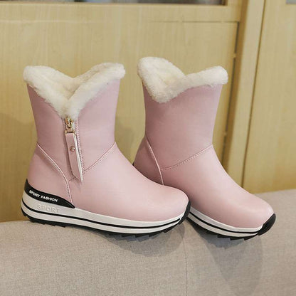 Botas de nieve para mujer, de algodón y terciopelo, impermeables, botas cortas grandes para niños