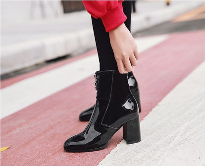 South Korea's New Square Toe Thick Heel Ankle Boots