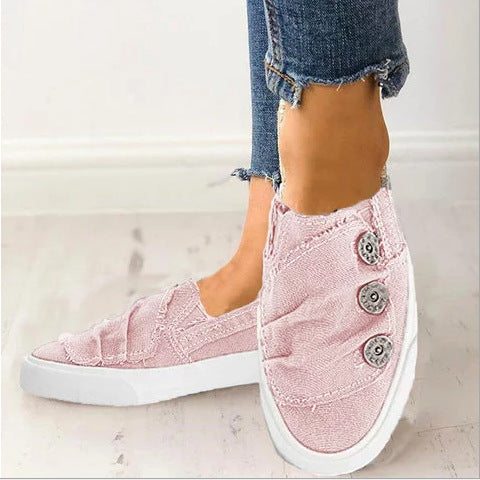 Fashion Canvas Shoes With Button Design Spring Summer Autumn Flats Shoes Outwear