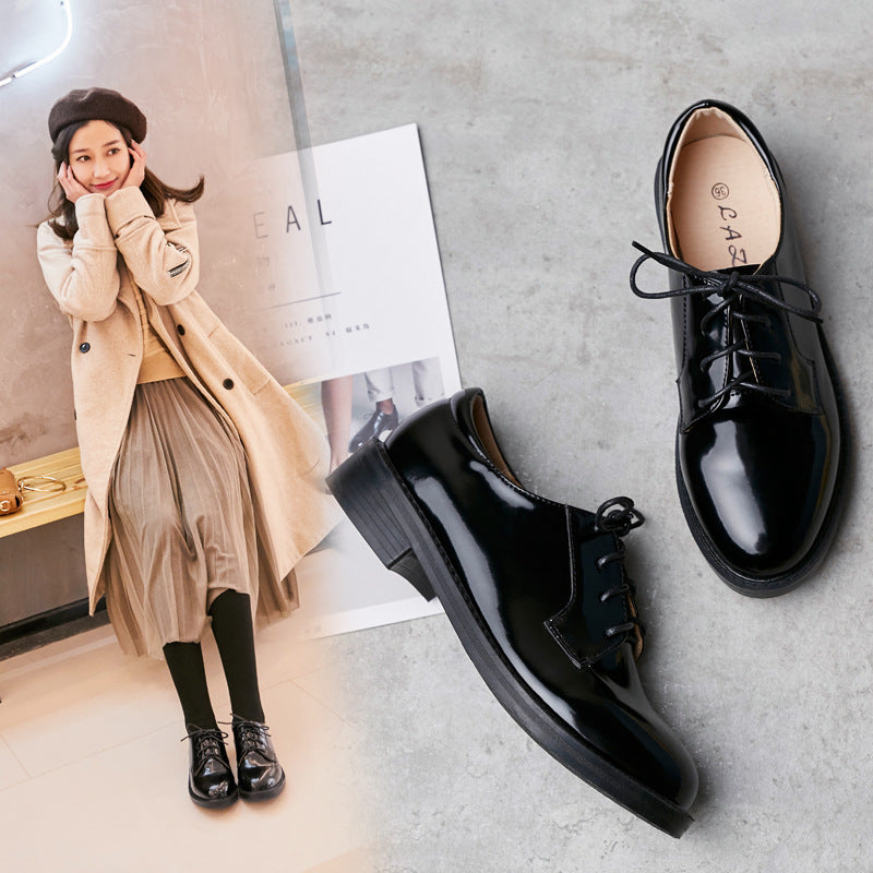 College Style Round Toe Small Leather Shoes British Shallow Mouth Thick Heel Single Shoes