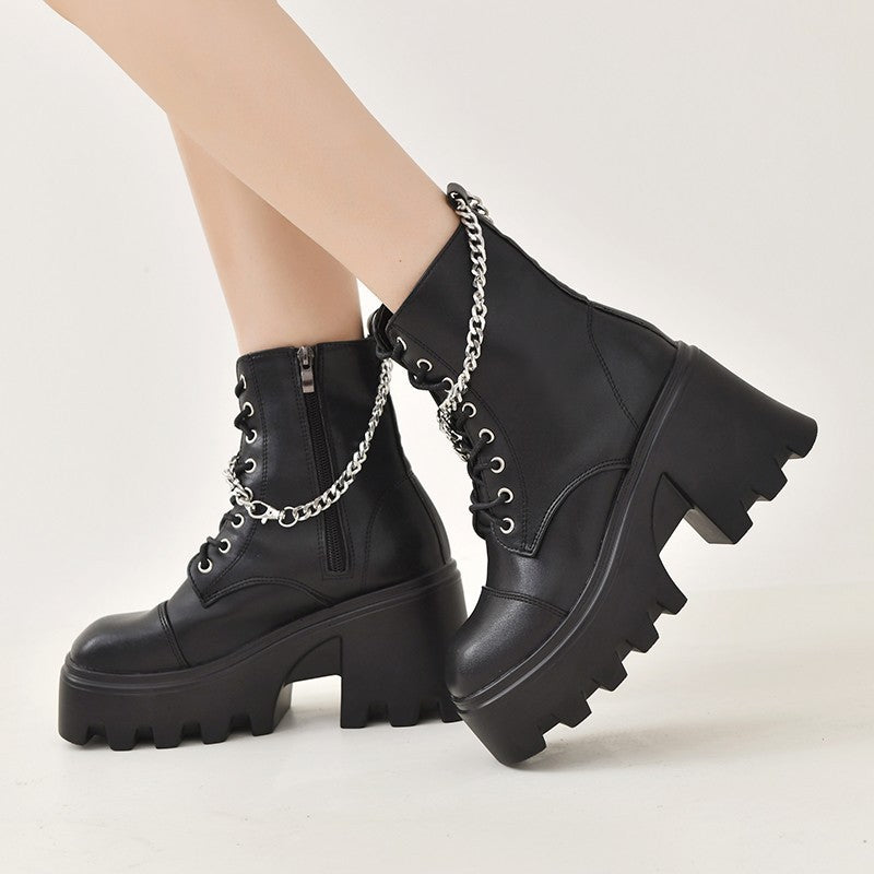 Winter Foreign Trade Large Size Patent Leather Gothic Black Boots