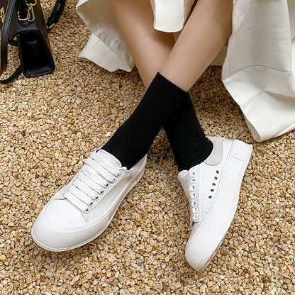 Canvas Shoes Lace-up Platform Platform Flat Casual Sneakers