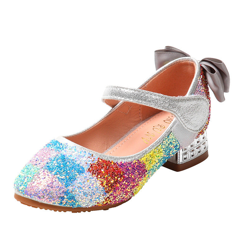 Zapatos de princesa con destellos de diamantes para niñas, zapatos de estudiante de color, suela suave para niños y bebés