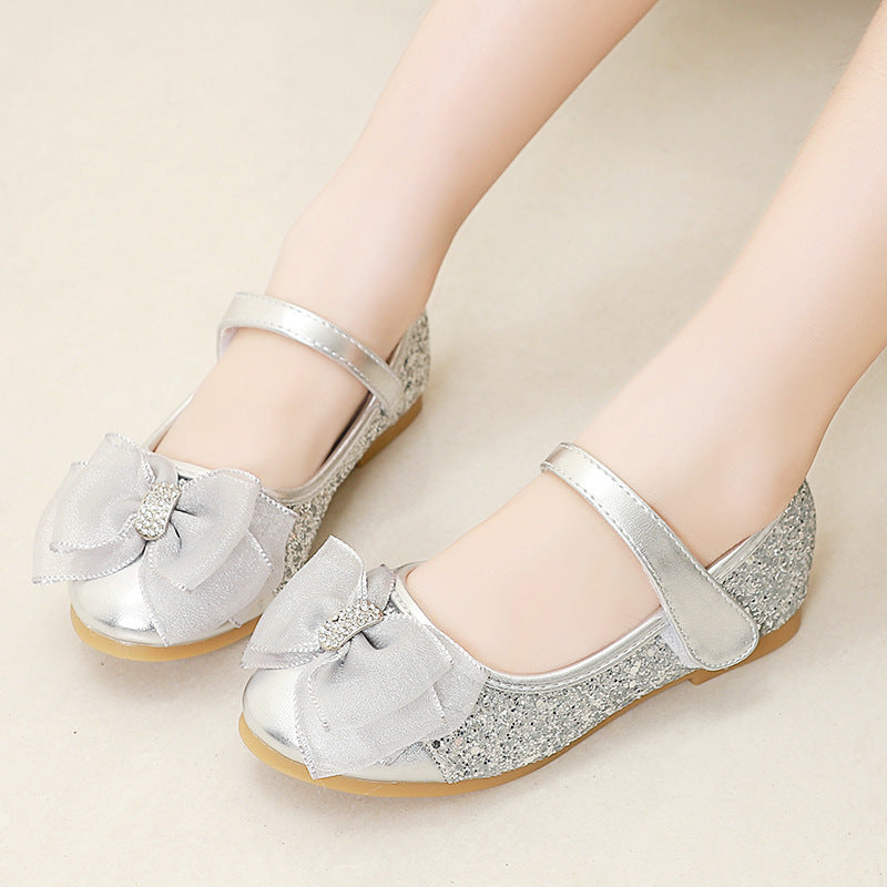 Leather Shoes Girls Soft Sole Little Princess Single Shoes Flat Crystal Sequin Dance Shoes