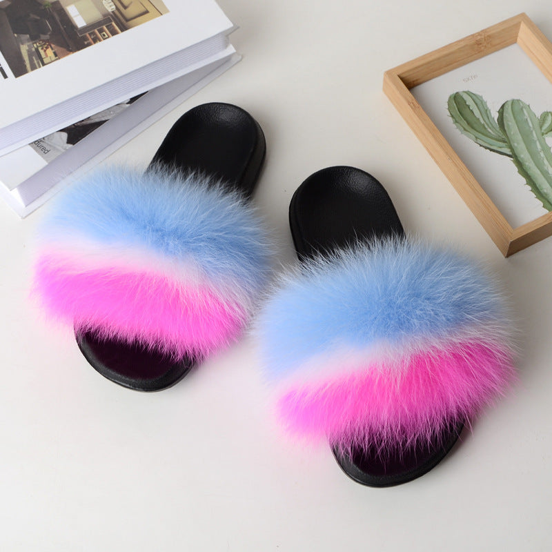 Women Wearing Hairy Slippers Outside Sandals