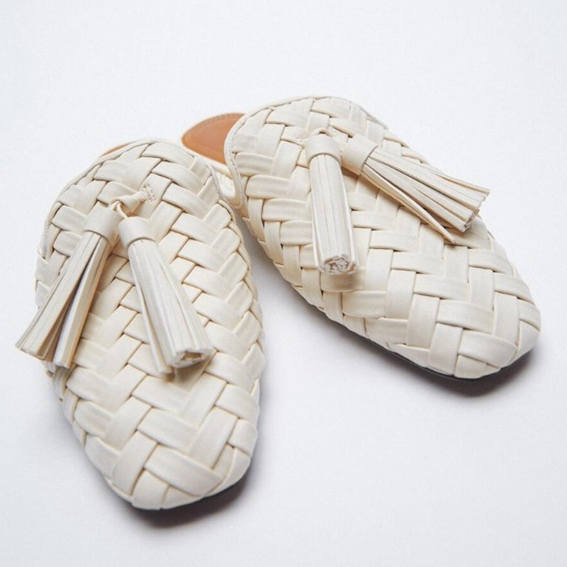 New Style Hand-woven Square Toe Women Slippers