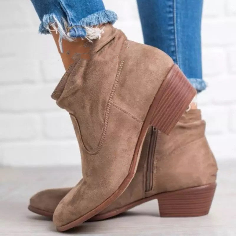 Bottes courtes pointues à fond plat pour femmes, grandes et automne