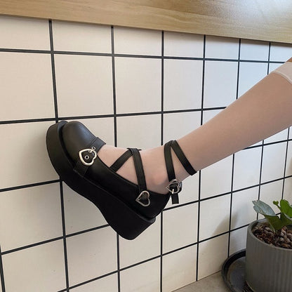 Chaussures en cuir à plateforme et à bandes croisées pour femmes