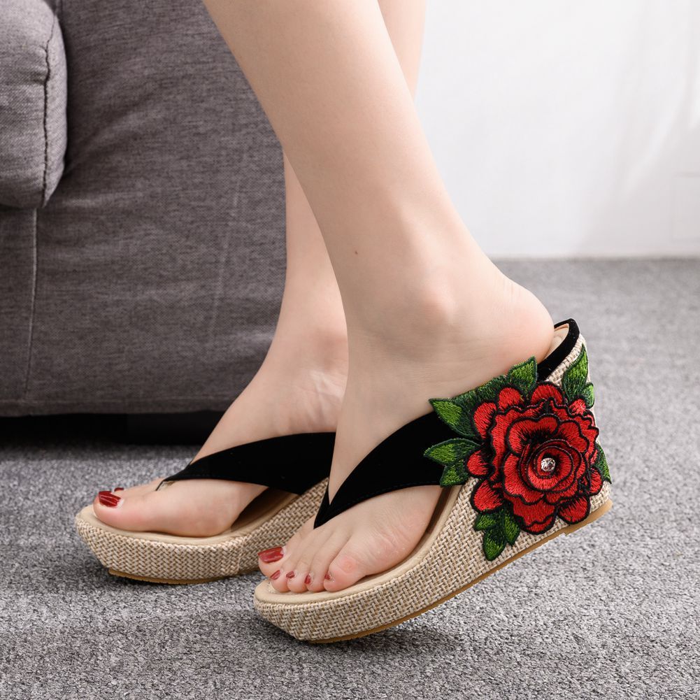 Platform Wedge Sandals Platform Embroidered Slippers