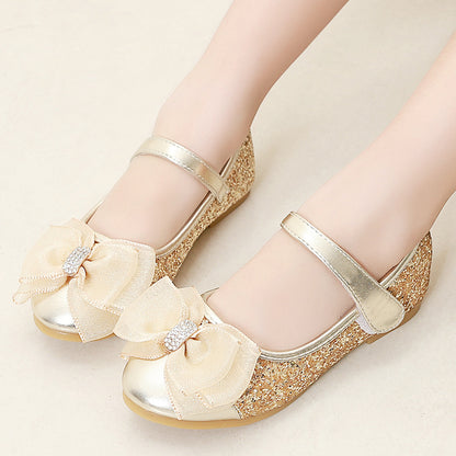 Leather Shoes Girls Soft Sole Little Princess Single Shoes Flat Crystal Sequin Dance Shoes