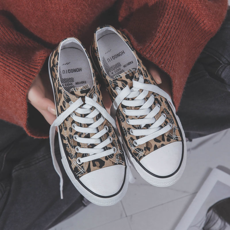 Zapatos de lona con estampado de leopardo de caña alta, estilo retro, informales, de tela